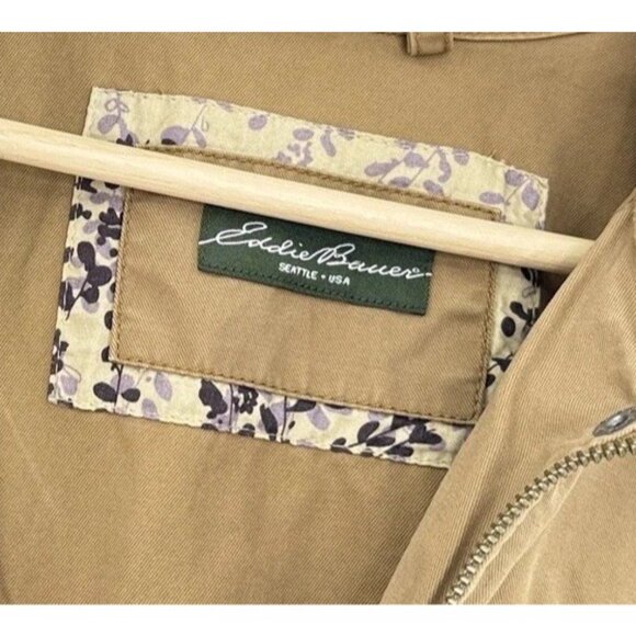 Eddie Bauer Women’s Tan Brown 100% Cotton Jacket See Measurements Preppy Biker - Picture 7 of 10